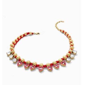 NIB Stella & Dot Handwoven Darby CZ Stud Collar Red Necklace Choker 16"-19"